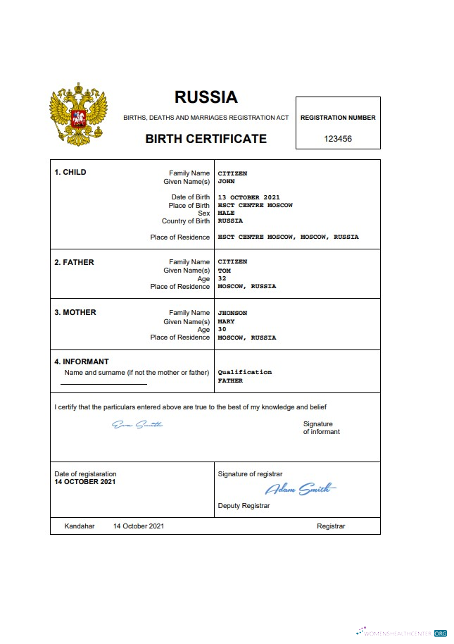 Download Russia vital record birth certificate Word and PDF template, completely editable Photoshop template
